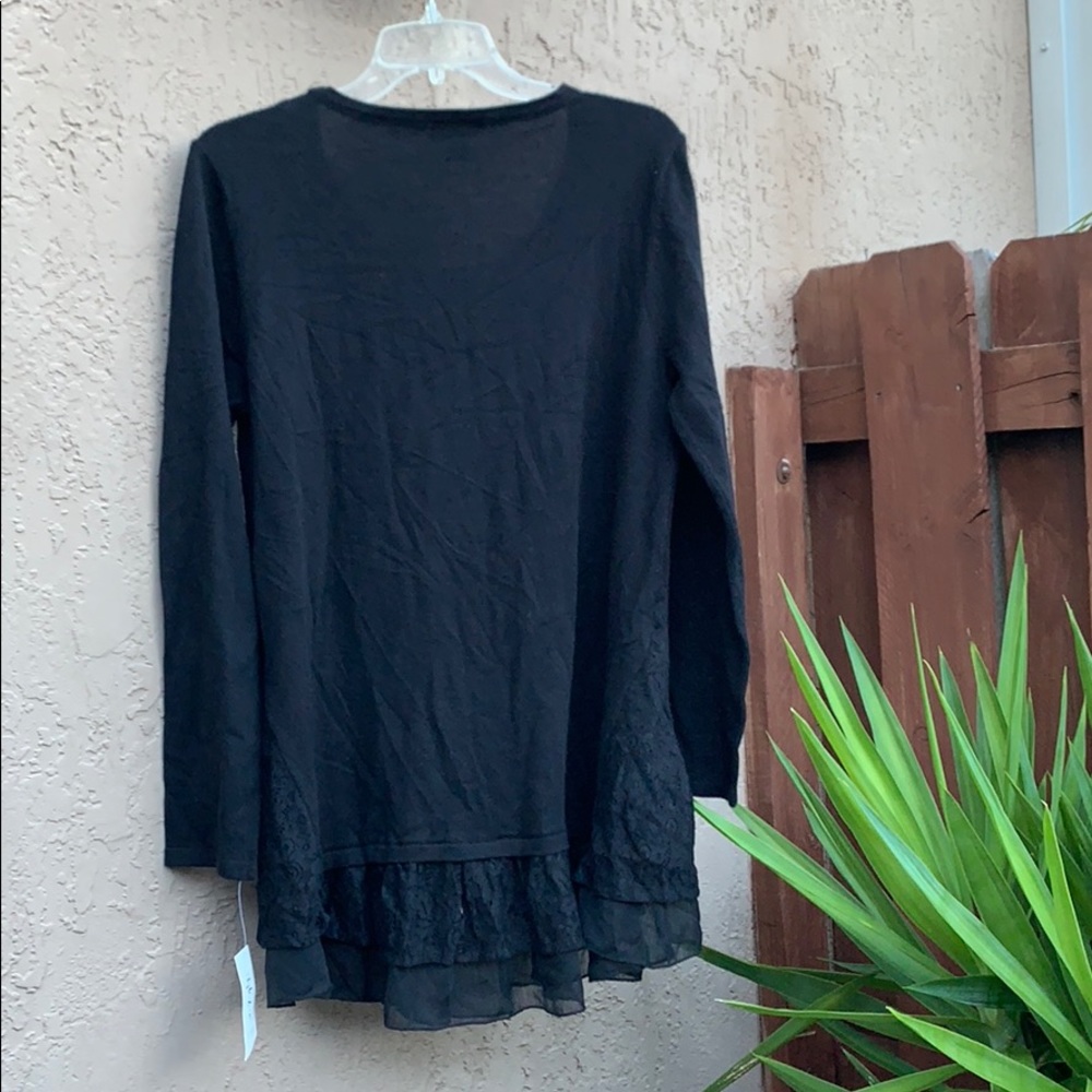 Style & Co Lace Trim Scoop Neck Sweater Black Lg - Picture 7 of 7
